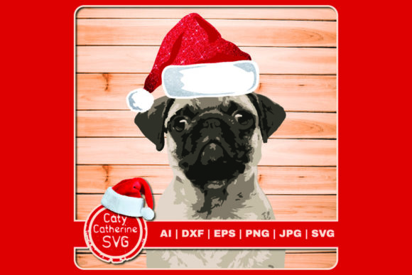 Cute Pug Dog Wearing Santa Hat