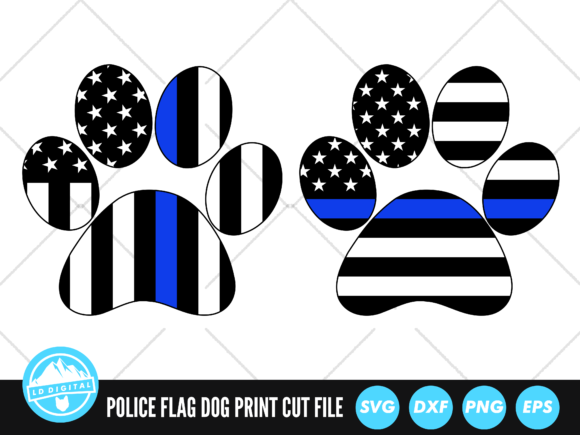 Dog Paw K9 Police Flag SVG Blue Line