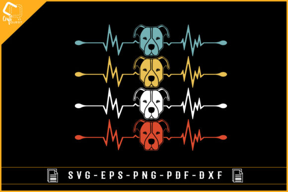 Vintage Pitbull Face Heartbeat Design